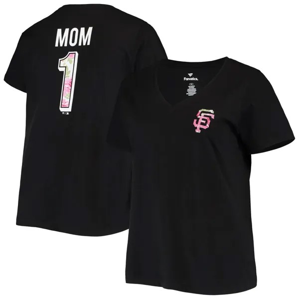 Черная женская футболка San Francisco Giants большого размера #1 Mom 2-Hit с v-образным вырезом