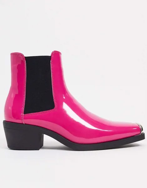 Розовые ботинки-челси в стиле вестерн из искусственной кожи на кубинском каблуке c квадратным металлическим мыском ASOS DESIGN-Розовый