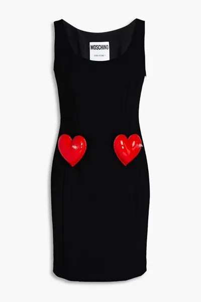 Платье мини из крепа с аппликацией Moschino, черный