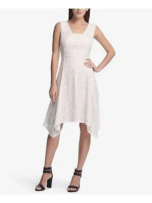 DKNY Женское белое кружевное вечернее платье длиной до колена без рукавов с квадратным вырезом Размер: 4