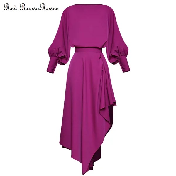 Популярный красный топовый и популярный комплект из двух предметов, фиолетовая блузка с рукавами-фонариками, асимметричные юбки, индивидуа...