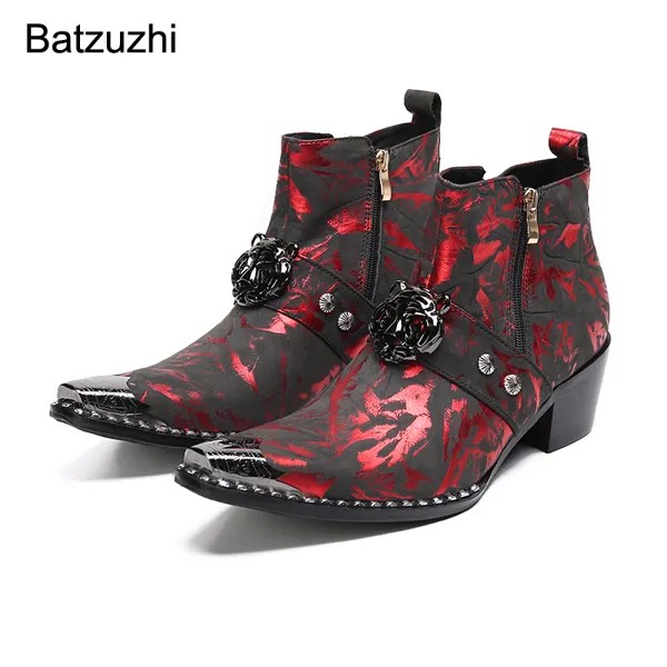 Batzuzhi модные мужские ботинки серебристого цвета с металлическим носком черные красные дизайнерские кожаные ботильоны для мужчин для вечерние НКИ свадебные ботинки