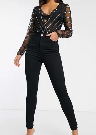 Черные моделирующие джинсы скинни с завышенной талией ASOS DESIGN Tall-Черный цвет