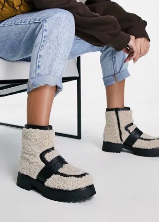 Бежевые ботинки-лоферы из искусственного меха на массивной подошве ASOS DESIGN Ashton-Светло-бежевый цвет