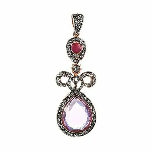 Подвеска JV, серебро, 925 проба, аметист, корунд, фианит