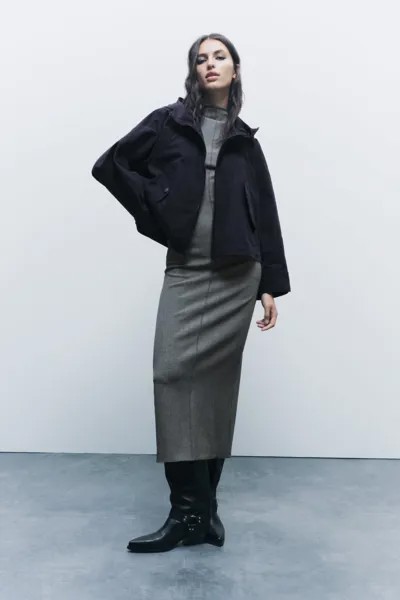 Парка с капюшоном ZARA, темно-синий