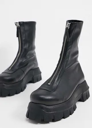 Черные кожаные ботинки на массивной подошве ASOS DESIGN premium-Черный цвет
