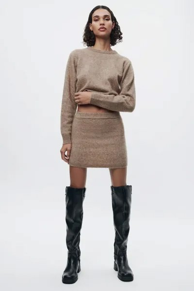 Мини-юбка из смесовой шерсти ZARA, коричневый