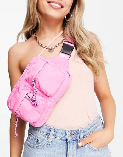 Розовая прямоугольная нейлоновая сумка-кошелек на пояс Topshop-Розовый цвет