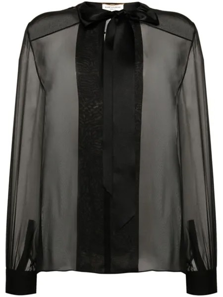 Saint Laurent полупрозрачная рубашка из шелка, черный