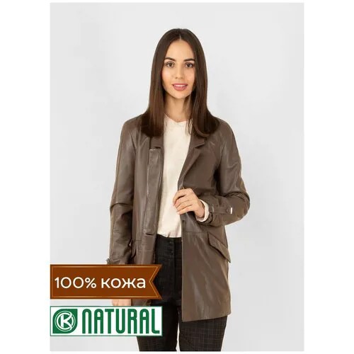 Кожаный пиджак 02, каляев, размер 50, коричневый