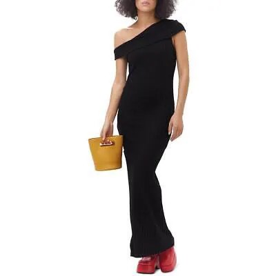Женское черное платье-футляр макси в рубчик на одно плечо Simon Miller M BHFO 4566