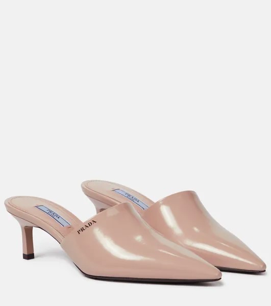 Остроконечные кожаные мюли Prada, бежевый