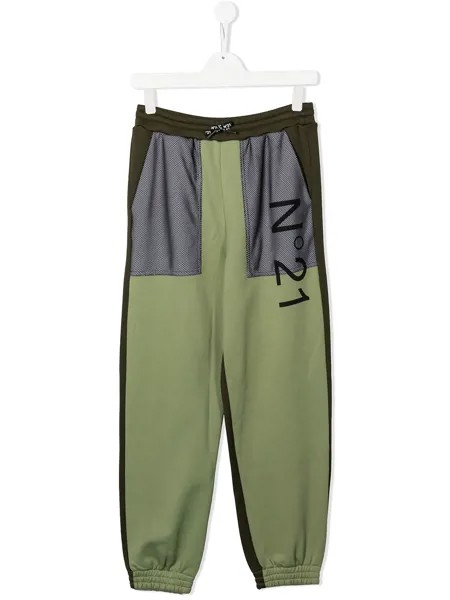 Nº21 Kids TEEN panelled logo-print trousers