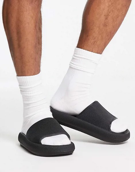 Черные фактурные шлепанцы ASOS DESIGN-Черный