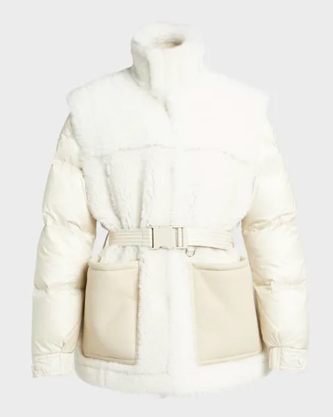 Пуховик Charente с поясом и короткой шерстью спереди Moncler