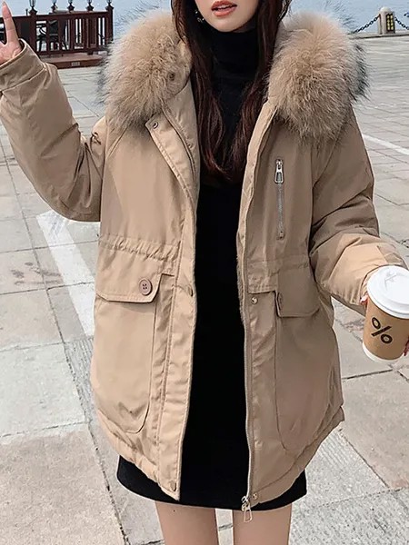 Milanoo Puffer Coats For Women Khaki Wind Proof Warmth Preservation Long Sleeves Winter Outerwear