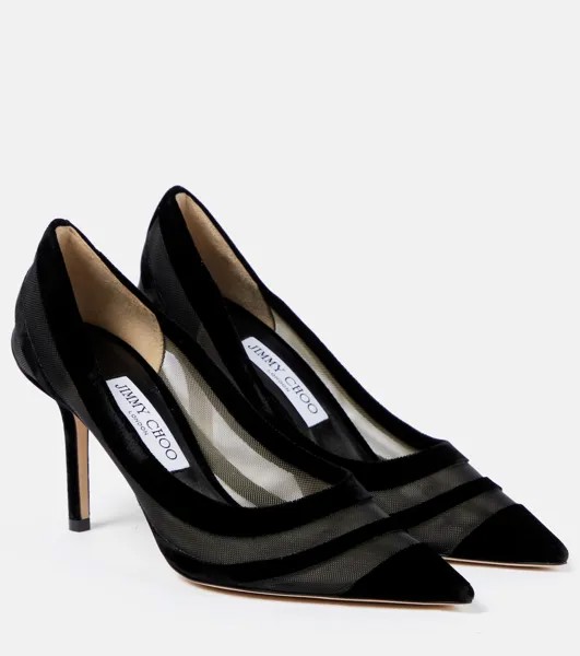 Туфли love 85 из бархата и сетки Jimmy Choo, черный