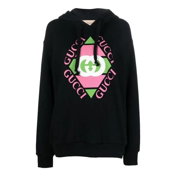 Толстовка (WMNS) GUCCI Logo Print Cotton Hoodie 'Black', черный