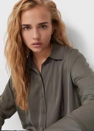 Stradivarius Укороченная Рубашка Из Сатина Хаки S