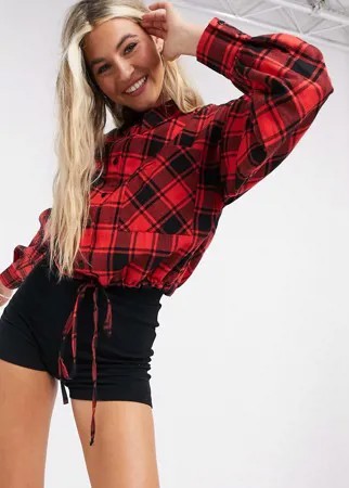 Красно-черная укороченная рубашка в клетку ASOS DESIGN-Многоцветный