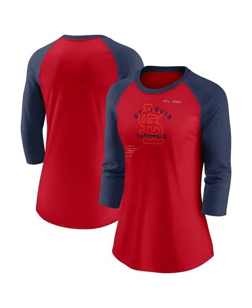 Женская красно-темно-синяя футболка St. Louis Cardinals Next Up Tri-Blend реглан с рукавами 3/4 Nike