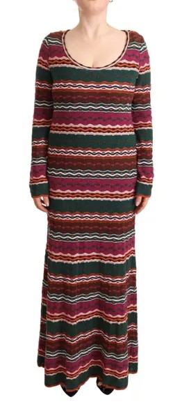 MISSONI Платье-футляр из шерсти в разноцветную полоску, вязаное макси IT44/US10/L $1200