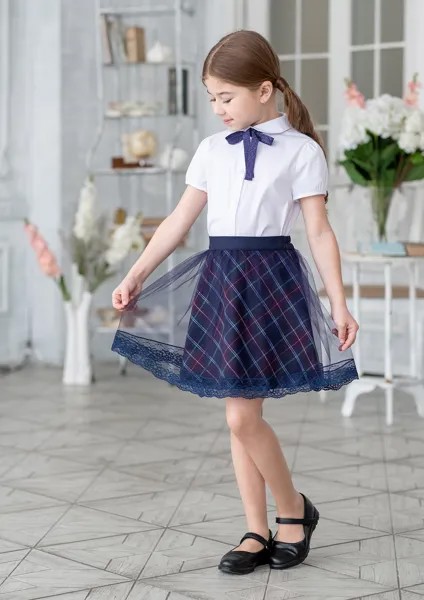 Юбка в клетку двухслойная с сеткой 