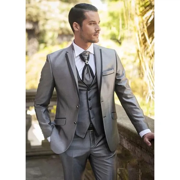 Костюм мужской для жениха, смокинг серебристого цвета для выпускного вечера, свадьбы (пиджак + брюки + жилет), приталенный, по индивидуальном...