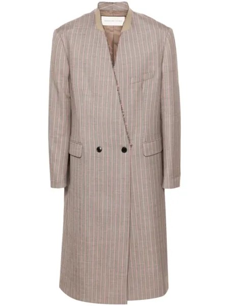 DRIES VAN NOTEN шерстяное пальто макси в полоску, нейтральный цвет