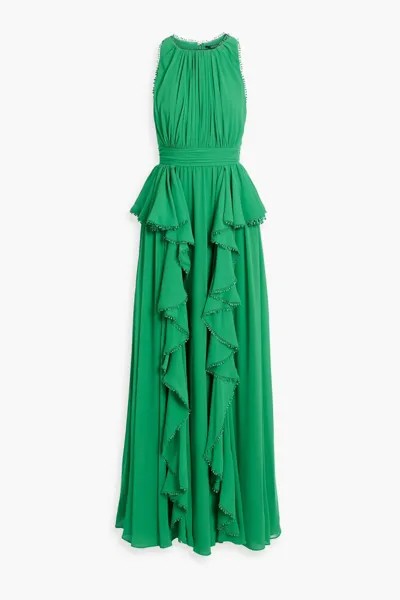 Платье миди из крепа с оборками, отделанное крючком Badgley Mischka, зеленый