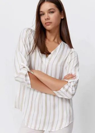 Stradivarius Рубашка В Полоску С Рукавами 3/4 Цвет Камня M