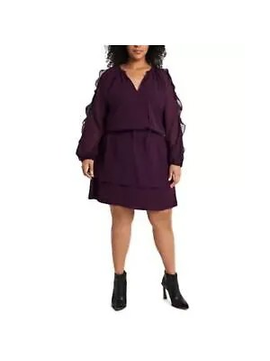 1. Фиолетовое женское фиолетовое вечернее платье-блузон с длинными рукавами и V-образным вырезом STATE Plus 0X