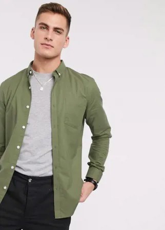Оксфордская рубашка из органического хлопка цвета хаки с длинными рукавами New Look-Зеленый