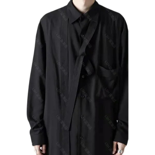 Новинка Осень 2022 хлопковая рубашка с длинным рукавом черный хипстер средней длины мужской высококачественный Топ большого размера