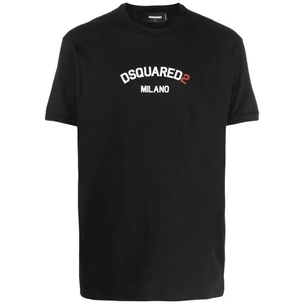 Черная футболка классного кроя с фирменным логотипом Milano Dsquared2, черный