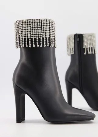 Ботинки на высоком каблуке с отделкой стразами ASOS DESIGN Elemental-Черный цвет