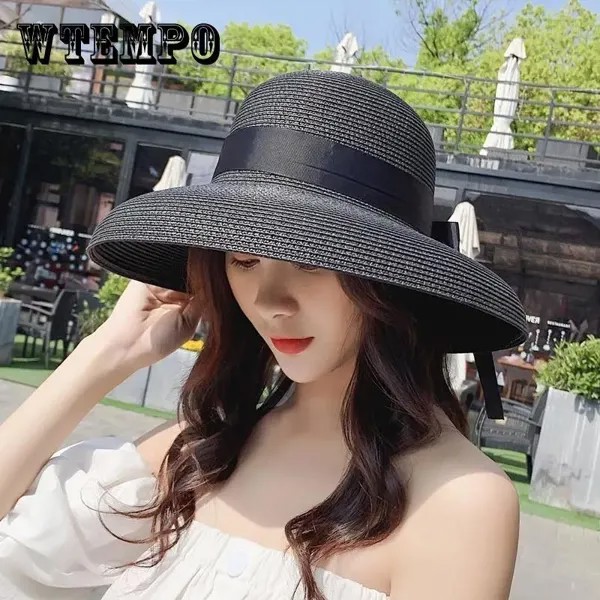 Соломенная шляпа Женщины Летняя мода Приморский солнцезащитный крем Big Brim Солнцезащитный козырек УФ-защита Складная пляжная шляпа