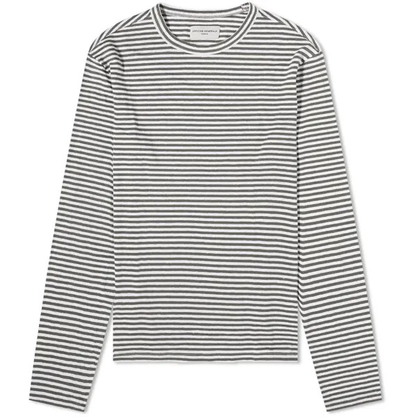 Футболка Officine Générale French Linen Stripe Long Sleeve, цвет Olive & White