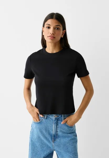 Футболка базовая SHORT SLEEVE Bershka, цвет black