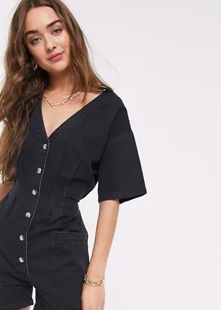 Черный джинсовый ромпер ASOS DESIGN Petite-Черный цвет