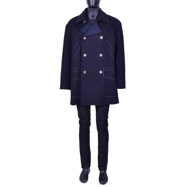 DOLCE - GABBANA Двубортное широкое короткое пальто из натуральной шерсти Черный Синий 07014