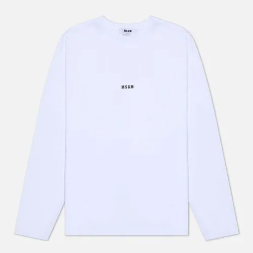 Мужской лонгслив MSGM Micrologo Basic Crew Neck белый, Размер L