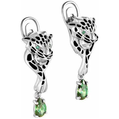 Серьги с подвесками KABAROVSKY, серебро, 925 проба, родирование, Swarovski Zirconia, эмаль, фианит