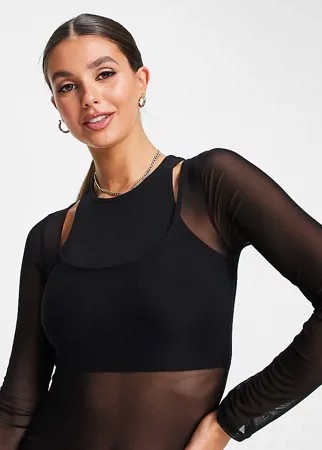 Боди в стиле борцовки с длинными рукавами ASOS DESIGN Tall-Черный цвет