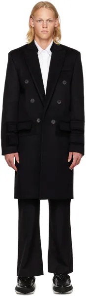 Черное пальто на липучках Balmain