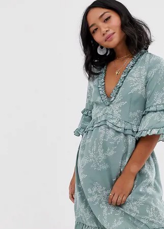 Свободное платье с оборками и принтом Parisian Petite-Зеленый
