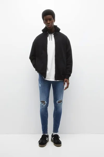 Суперузкие рваные джинсы Pull&Bear, синий