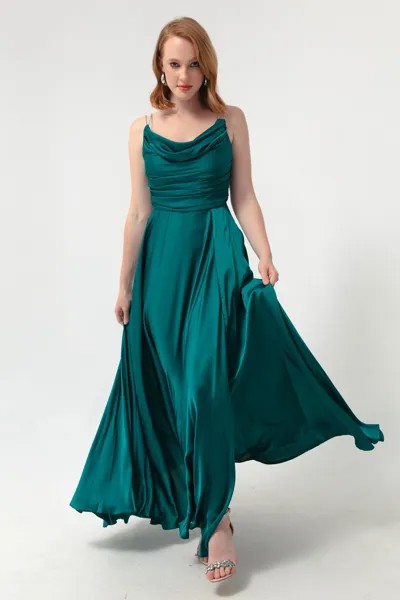 Женское длинное вечернее платье изумрудно-зеленого цвета с разрезом на бретельках Lafaba, зеленый