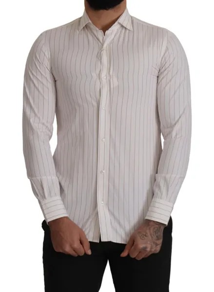 SALVATORE PICCOLO Рубашка с белыми полосками, хлопковая повседневная рубашка с длинными рукавами 38/US15/XS